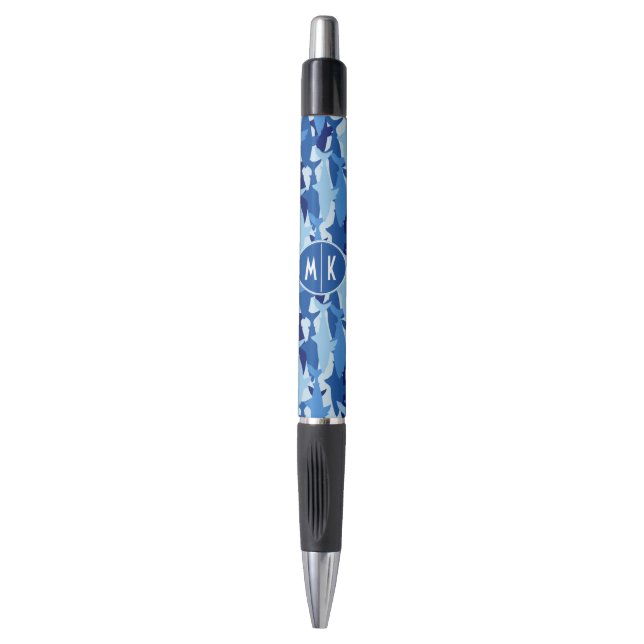 Blue Shark Pattern | Monogram Pen (Front Vertical)