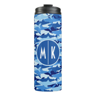 Blue Shark Pattern Monogram Thermal Tumbler