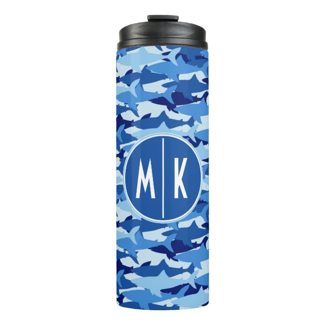 Blue Shark Pattern | Monogram Thermal Tumbler (Front)