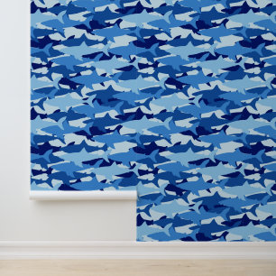 Blue Shark Pattern Monogram Wallpaper