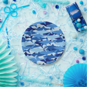 Blue Shark Pattern Paper Plate