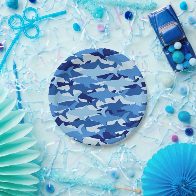 Blue Shark Pattern Paper Plate (Party)