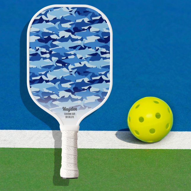 Blue Shark Pattern Personalized Text Pickleball Paddle (Creator Uploaded)