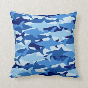 Blue Shark Pattern Throw Pillow