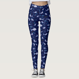 Blue Shark Silhouette Pattern Leggings