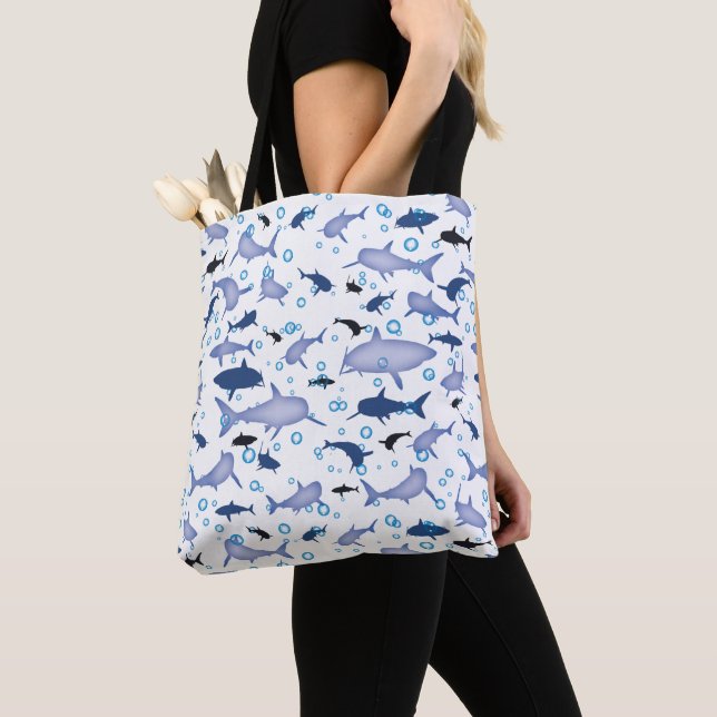 Blue Shark Silhouette Pattern Tote Bag (Close Up)