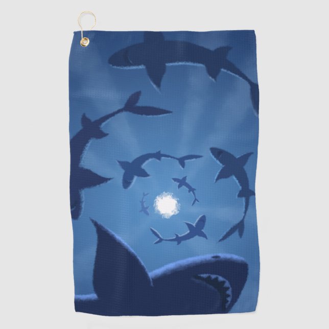 Blue Shark White Moon Undersea Golf Towel (Front)
