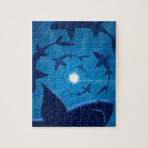 Blue Shark White Moon Undersea Jigsaw Puzzle