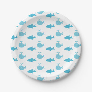 Blue Sharks and Whales Personalized Boy's Birthday Paper Plate