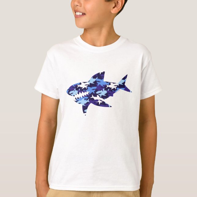 Blue Sharks Camouflage Pattern T-Shirt (Front)