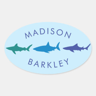 Blue Sharks Cute Kid's Envelope Seal Stickers