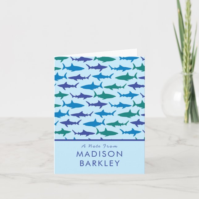 Blue Sharks Cute Kid's Stationary Cards (Front)