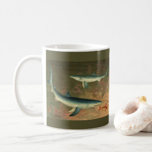 Blue Sharks Eating Fish, Vintage Marine Life Coffee Mug