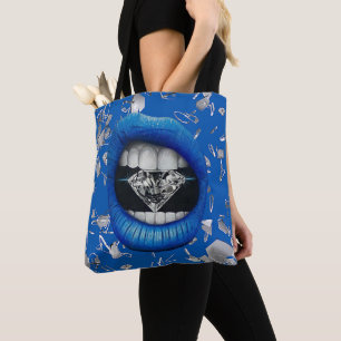 Blue shattered glass and diamonds tote bag