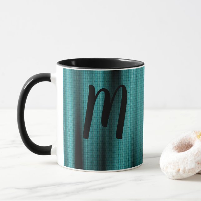 Blue Sheen Texture Personalize Monogram Mug (With Donut)