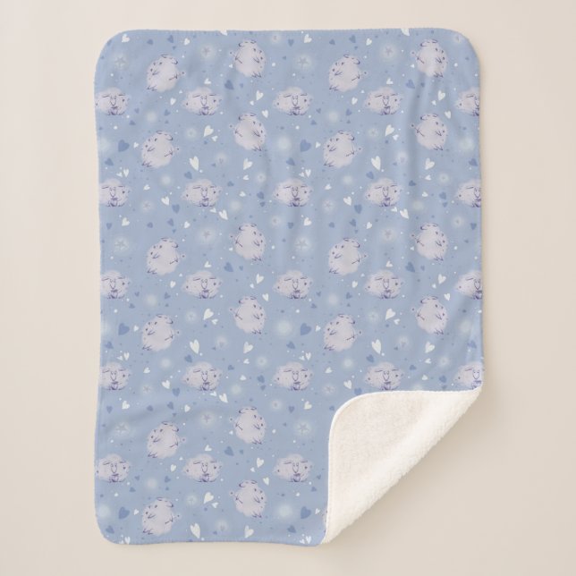 Blue Sheep Kawaii Pattern Sherpa Fleece Blanket  (Front)