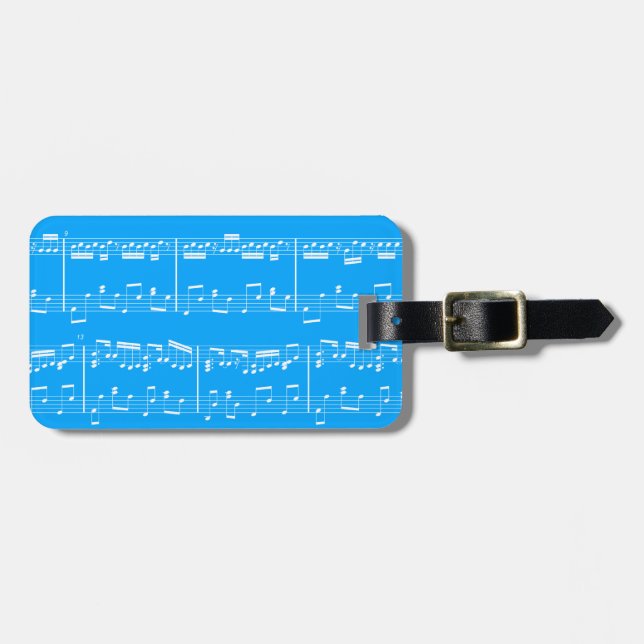 Blue Sheet Music Luggage Tag (Front Horizontal)