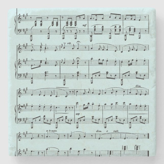 Blue Sheet Music Stone Coaster (Front)