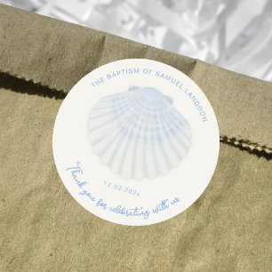 Blue shell Christening baptism Thank you Classic Round Sticker