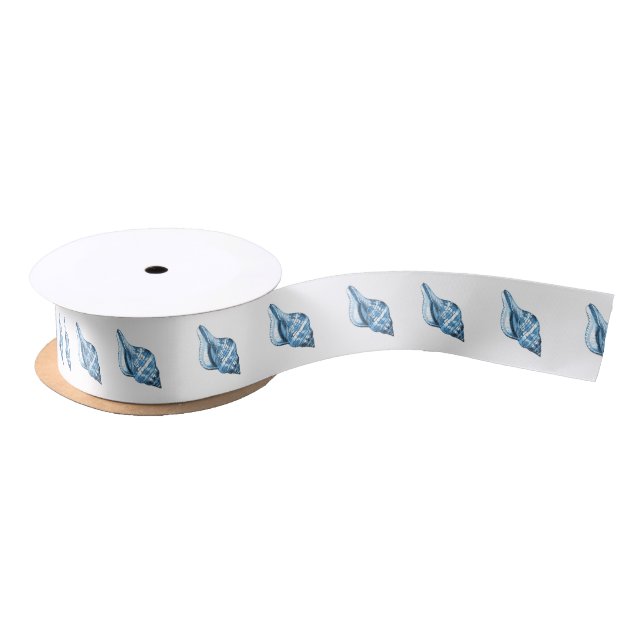 Blue shell ocean nautical coastal gift wrapping satin ribbon (Spool)