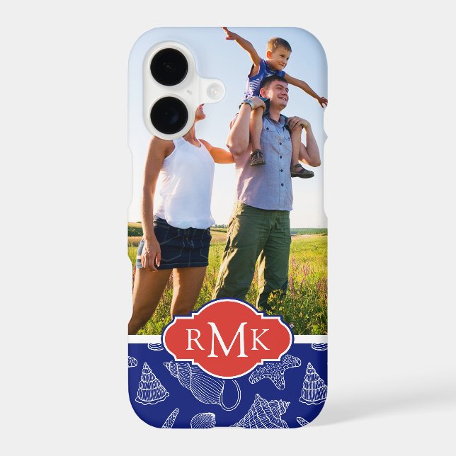 Blue Shell Pattern | Your Photo & Monogram (Back)