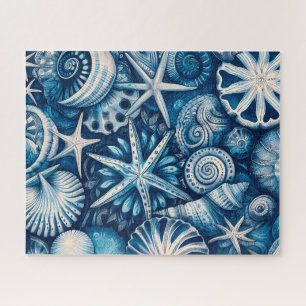 Blue Shells Beach Batik Starfish Sand Dollar Jigsaw Puzzle