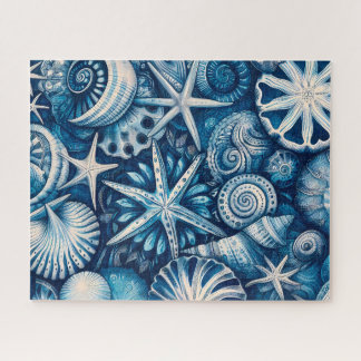 Blue Shells Beach Batik Starfish Sand Dollar Jigsaw Puzzle