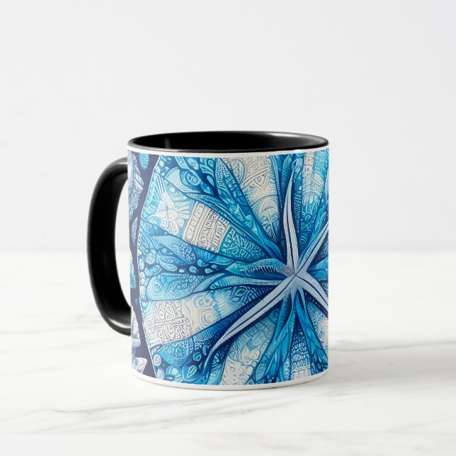 Blue Shells Beach Batik Starfish Sand Dollar Mug (Front Left)