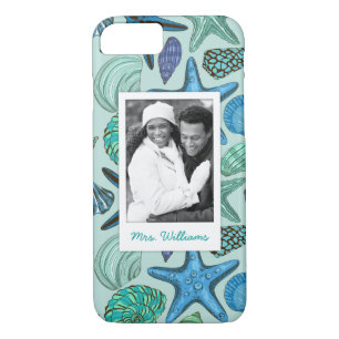 Blue Shells & Starfish Pattern   Your Photo & Name Case-Mate iPhone Case