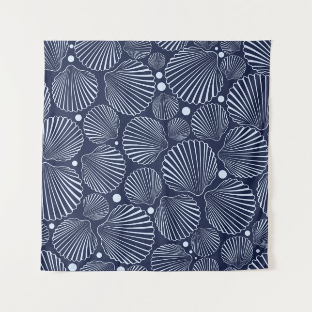 Blue shells, summer sea pattern. tapestry (Front)