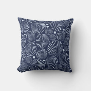 Blue shells, summer sea pattern. throw pillow