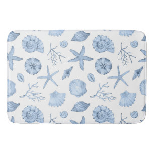Blue Shells Watercolor Bath Mat
