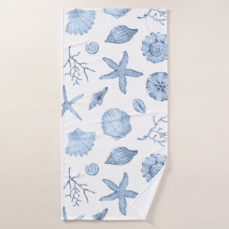 Blue Shells Watercolor Bath Towel