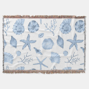 Blue Shells Watercolor Throw Blanket