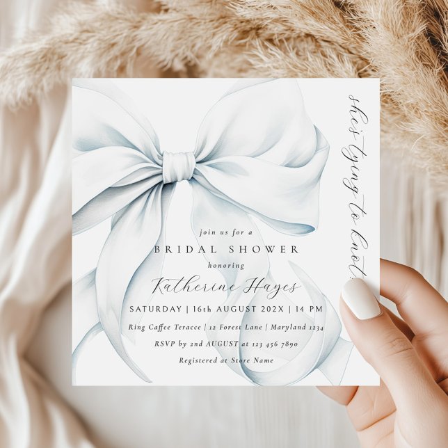 Blue She's Tying the Knot Bow Bridal Shower Invitation (Creator Uploaded)