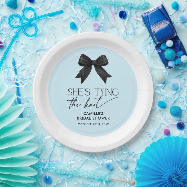 Blue She's Tying The Knot Bow Wedding Paper Plate (Party)