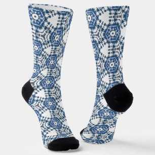 Blue Shibori Tie Dye Elegant Geometric Pattern Socks