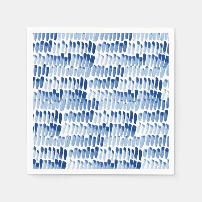 Blue shibori watercolor short lines pattern napkin (Front)