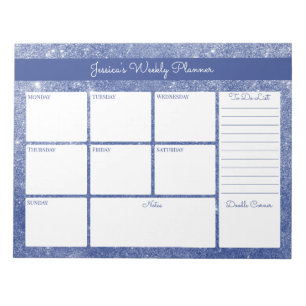 Blue Shimmer Custom Weekly Planner and To Do List Notepad