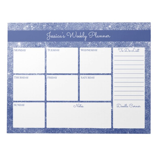 Blue Shimmer Custom Weekly Planner and To Do List Notepad (Front)