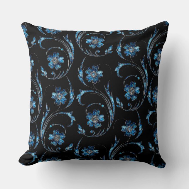 Blue Shimmer Floral 2  Throw Pillow (Front)