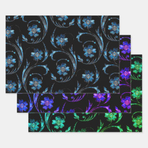 Blue Shimmer Floral 2 Wrapping Paper Sheet