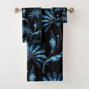 Blue Shimmer Floral Bath Towel Set