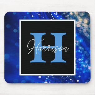 Blue Shimmer Name & Monogram Mouse Pad