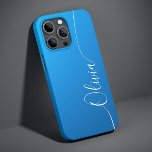 Blue Shimmer White Elegant Calligraphy Script Name Case-Mate iPhone 14 Case<br><div class="desc">Blue Shimmer White Elegant Calligraphy Script Custom Personalized Name iPhone 14 Smart Phone Cases features a modern and trendy simple and stylish design with your personalized name in elegant hand written calligraphy script typography on a metallic blue shimmer background. Designed by ©Evco Studio www.zazzle.com/store/evcostudio</div>