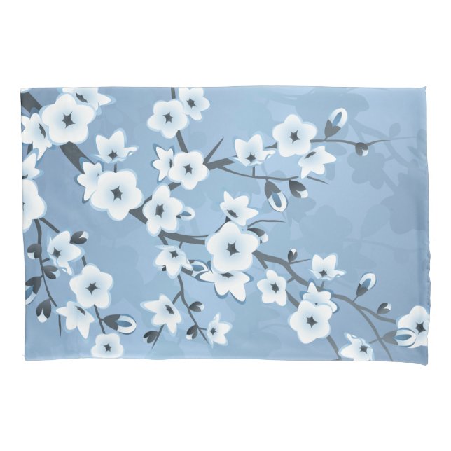 Blue Shimmering Cherry Blossom Pillowcase (Front)