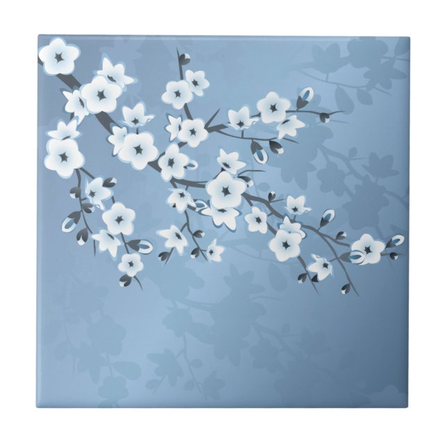 Blue Shimmering Cherry Blossom Tile (Front)