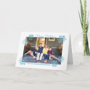 Blue Shimmering Chic Snowflake Holiday Photo