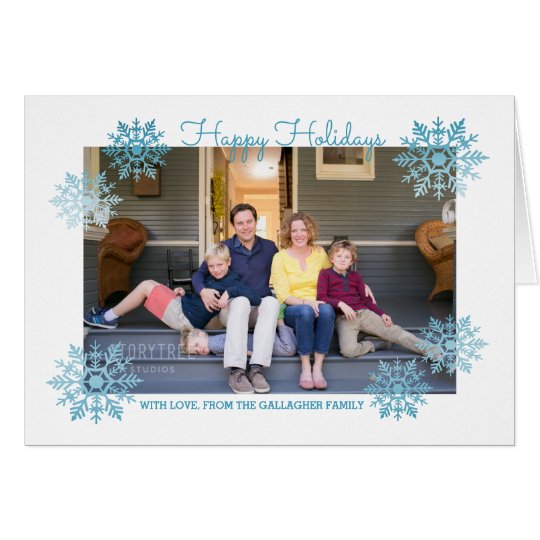 Blue Shimmering Chic Snowflake Holiday Photo Card