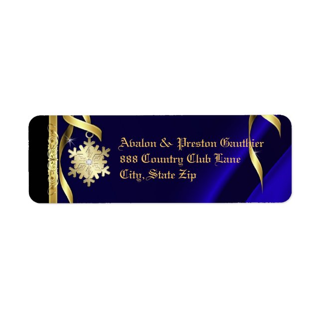 Blue Shimmering Snowflake Christmas Address Label (Front)